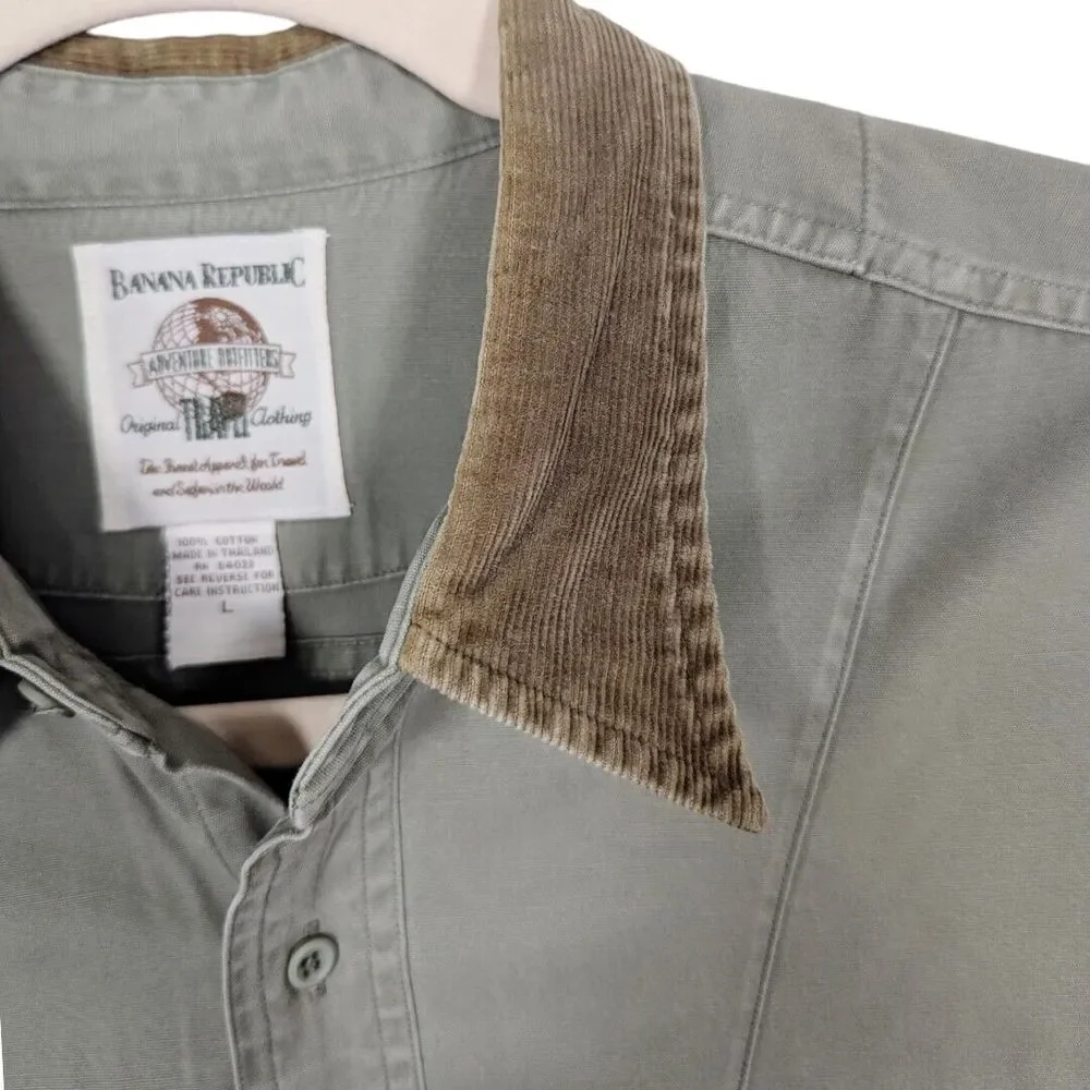 Vintage Banana Republic Original Travel Clothing Men Shirt L Green Chore Utility